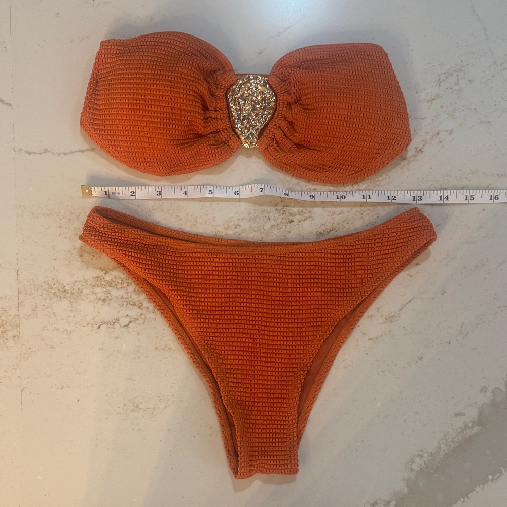 Orange Textured Bikini with Gold Accent